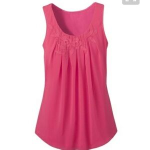 Coldwater Creek Pink Tank Top with Floral Embroidery, Sheer Layer [Size 4, XS]